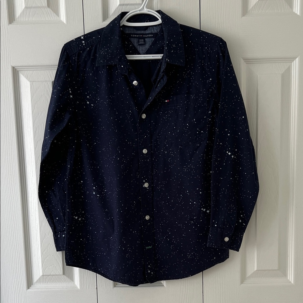 Tommy Hilfiger Blue and White Casual Button Down Shirt